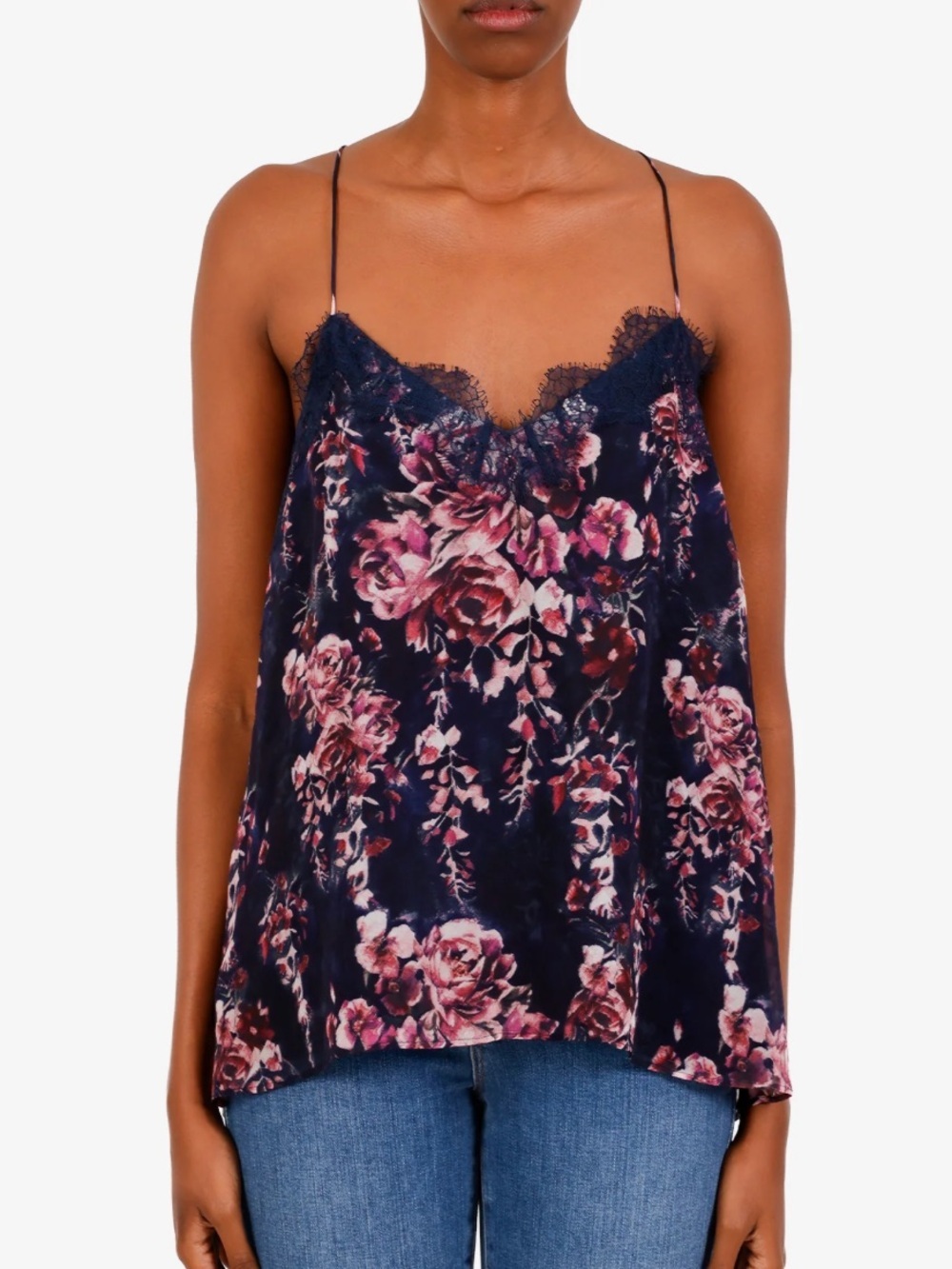 CAMI NYC WOMENS NAVY PINK SILK FLORAL BLOUSE SMALL